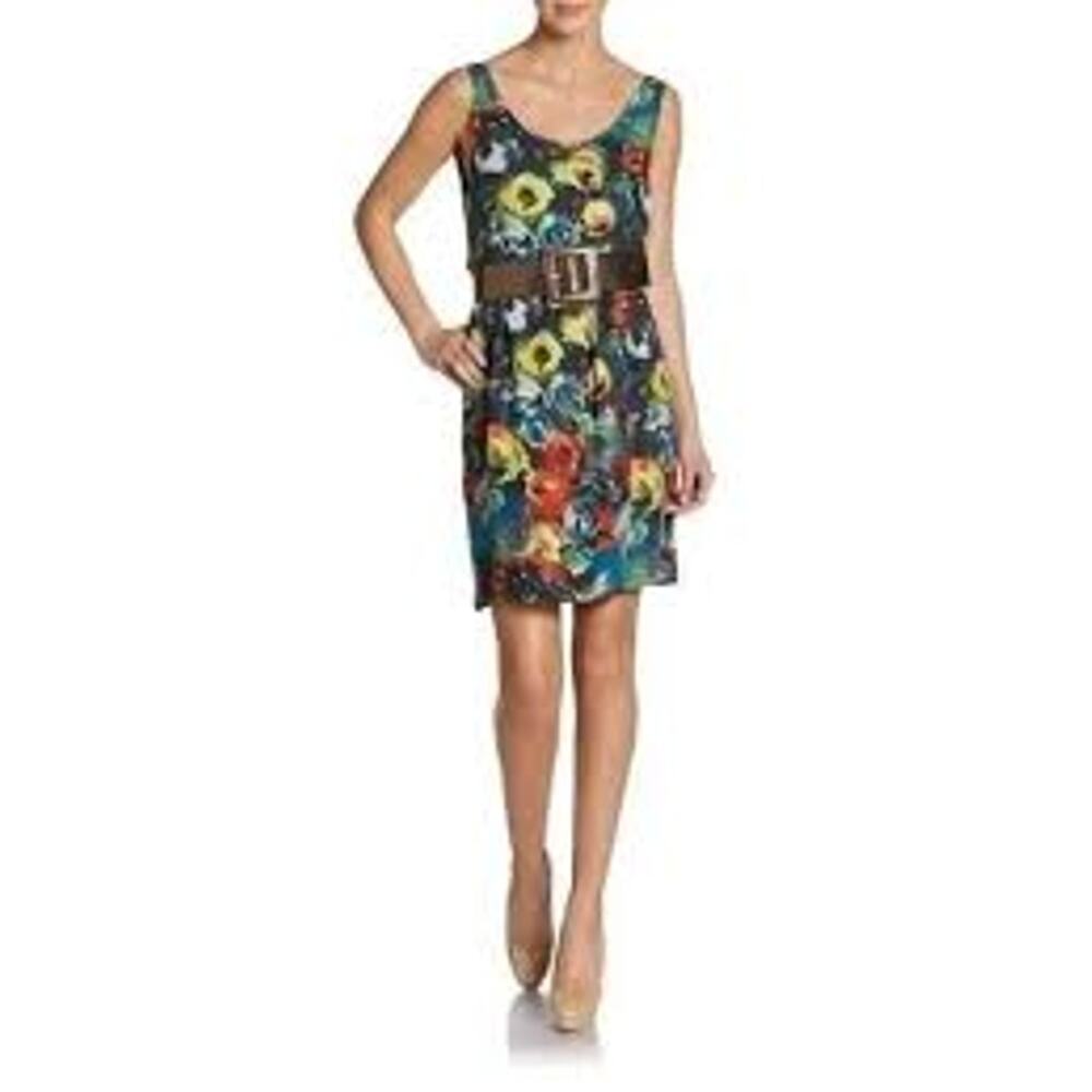Alice + Olivia Size XS Silk Mini Shift Dress Black Abstract Floral Sleeveless